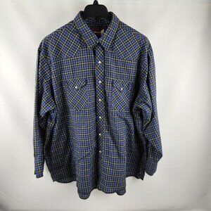 Wrangler Shirt Mens 2XT Blue Multi Check Retro Western Pearl Snap L/S Button Up
